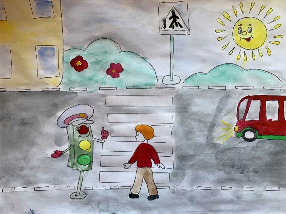Картина панно рисунок рисование и живопись правила дорожного движения акварель гуашь