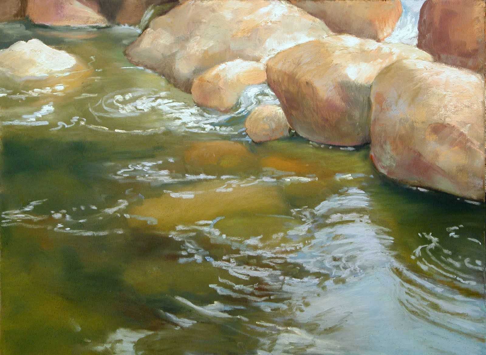 Water painting. Живопись прозрачная вода. Камни в воде живопись. Камни в воде акварелью. Живопись река с прозрачной водой.